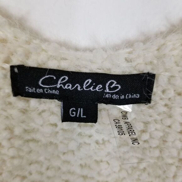 Charlie B Women Textured Fizzy Cardigan Sweater Sz L Beige Long Open Front Cozy - Picture 5 of 7